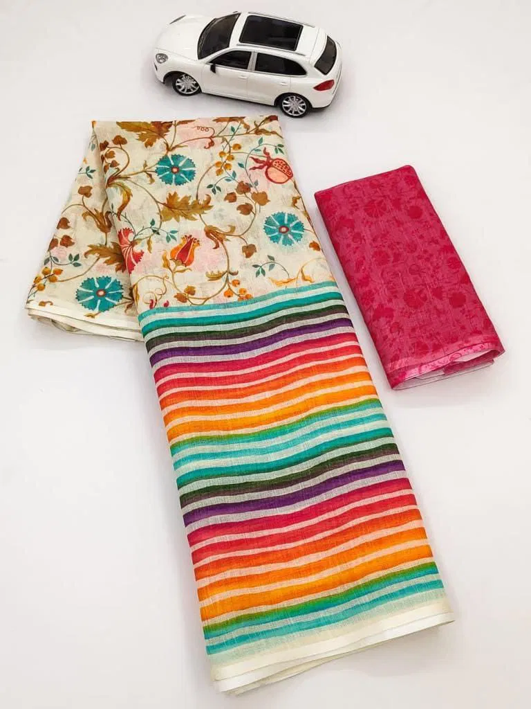 MG 361 Plain Linen Digital Printed Sarees Wholesale Market In Surat